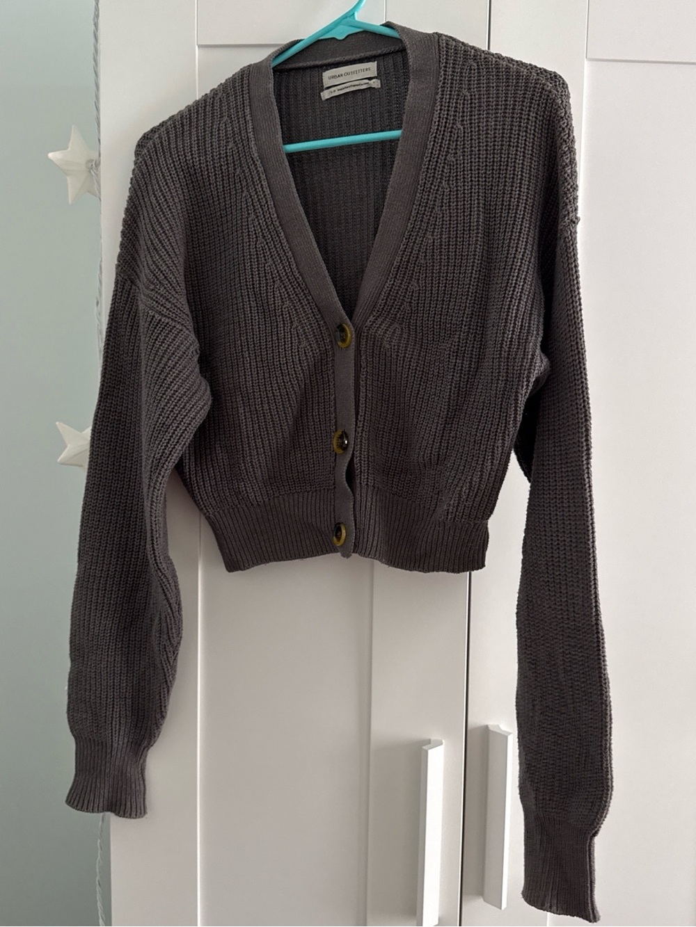 Urban outfitters Chunky V-Neck Button Cardigan Sweater - Charcoal